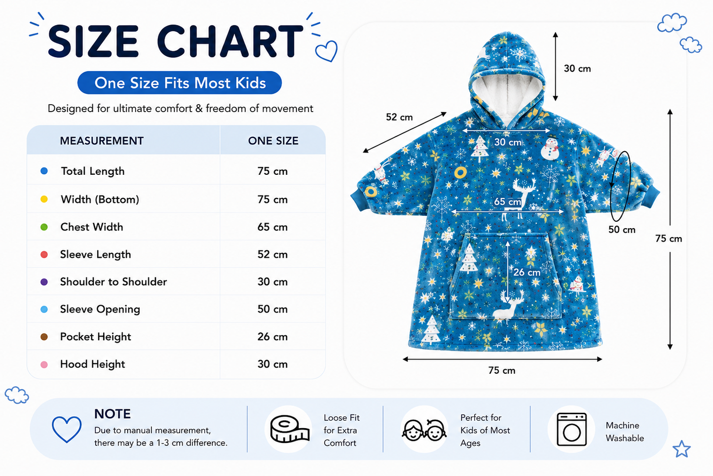 Kids Sherpa Hoodie Blue Christmas Print – Oversized Wearable Blanket