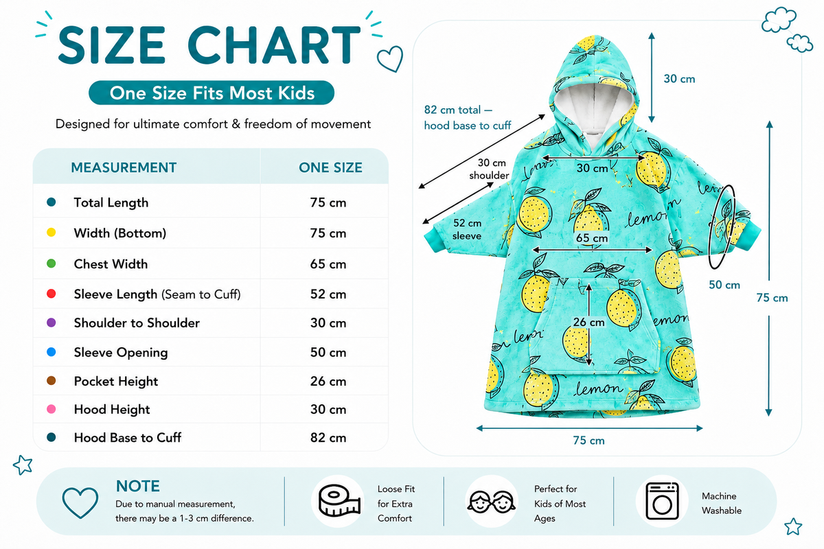 Kids Sherpa Hoodie Lemon Print – Oversized Wearable Blanket