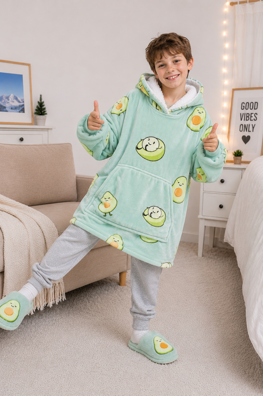 Kids Sherpa Hoodie Avocado Green – Oversized Wearable Blanket