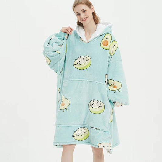 Kids Sherpa Hoodie Lemon Print – Oversized Wearable Blanket