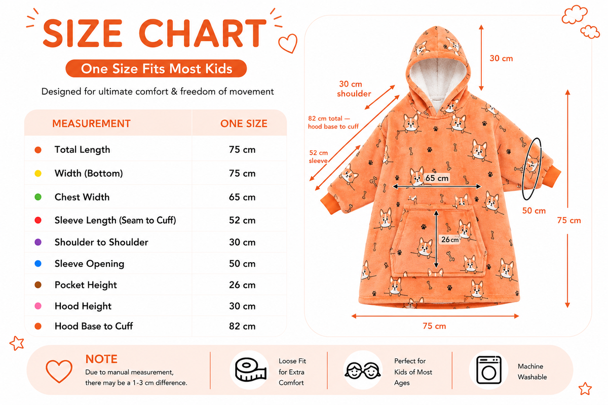 Kids Sherpa Hoodie Orange Dog Print – Oversized Wearable Blanket