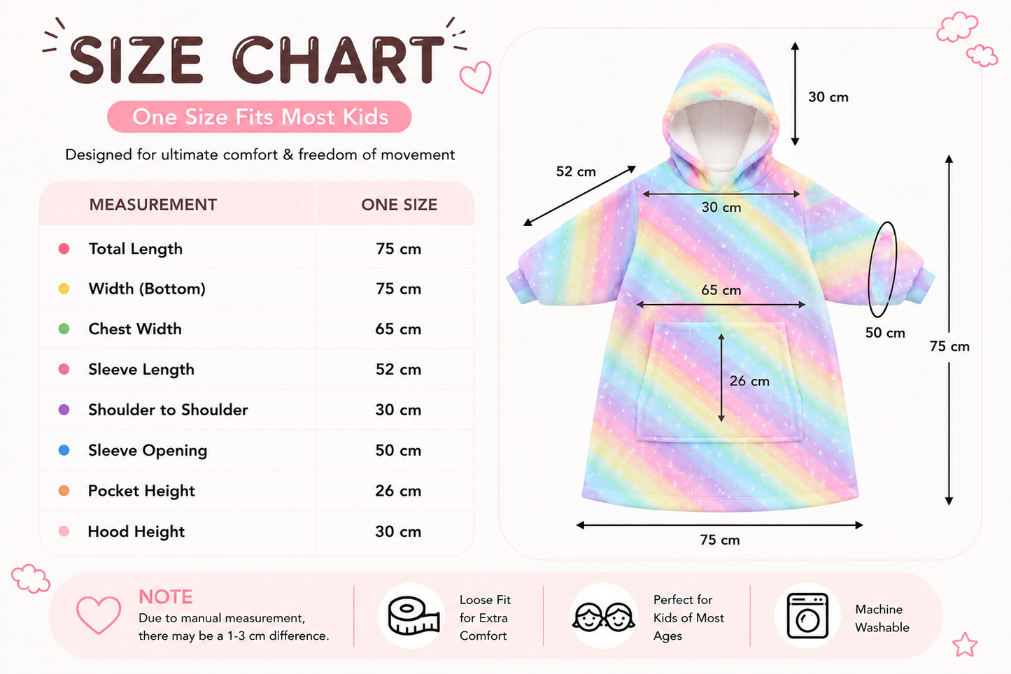 Kids Sherpa Hoodie Rainbow Stripe Print – Oversized Wearable Blanket