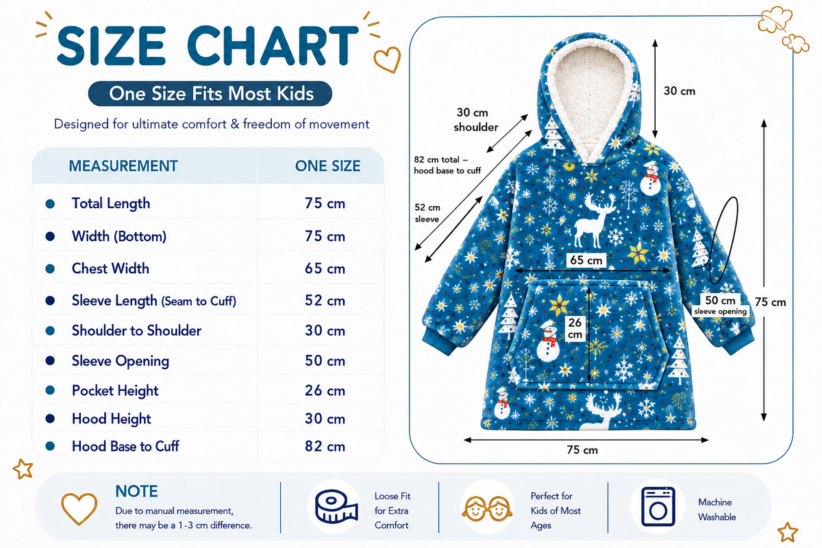 Kids Sherpa Hoodie Blue Christmas Print – Oversized Wearable Blanket