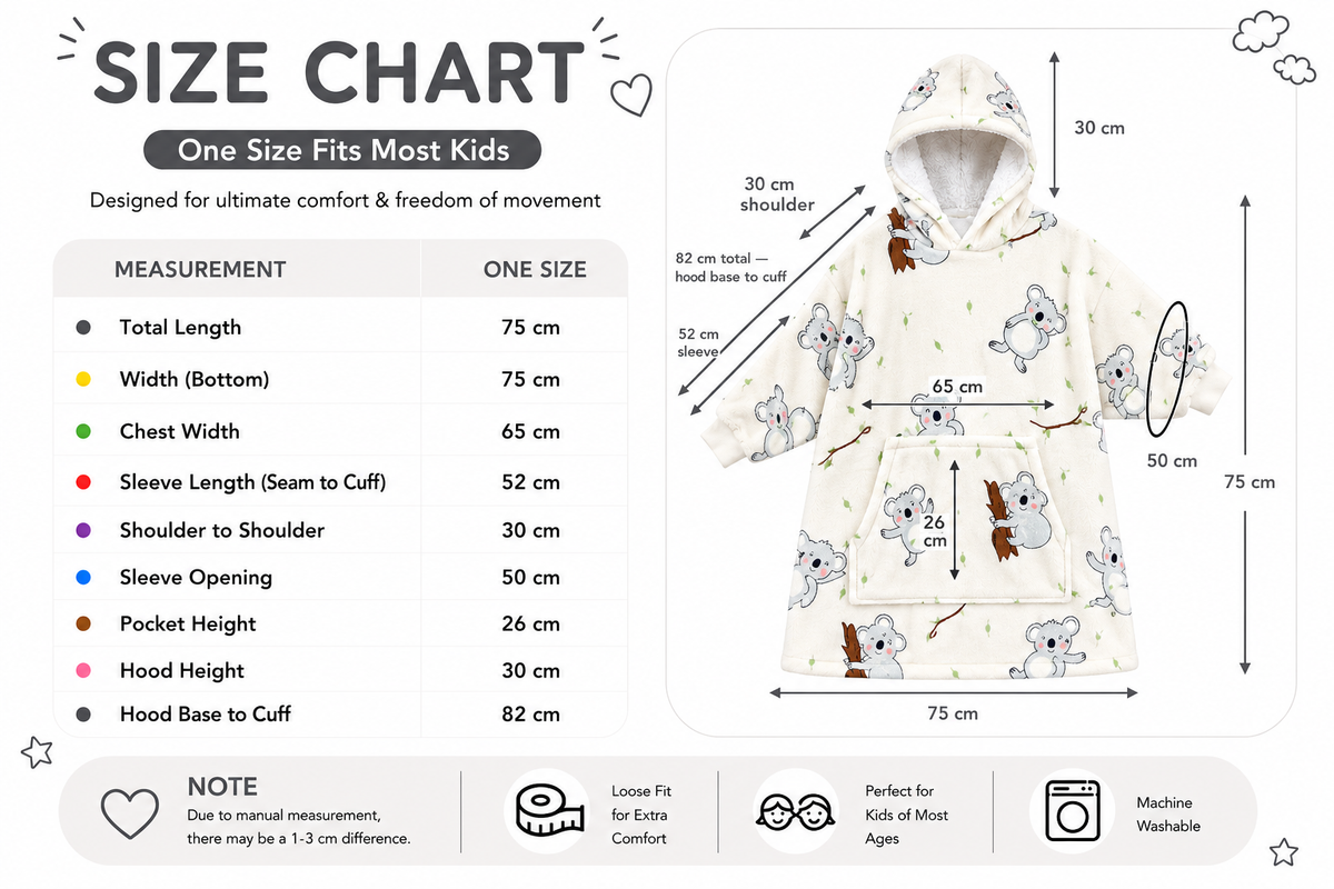 Kids Sherpa Hoodie White Koala Print – Oversized Wearable Blanket
