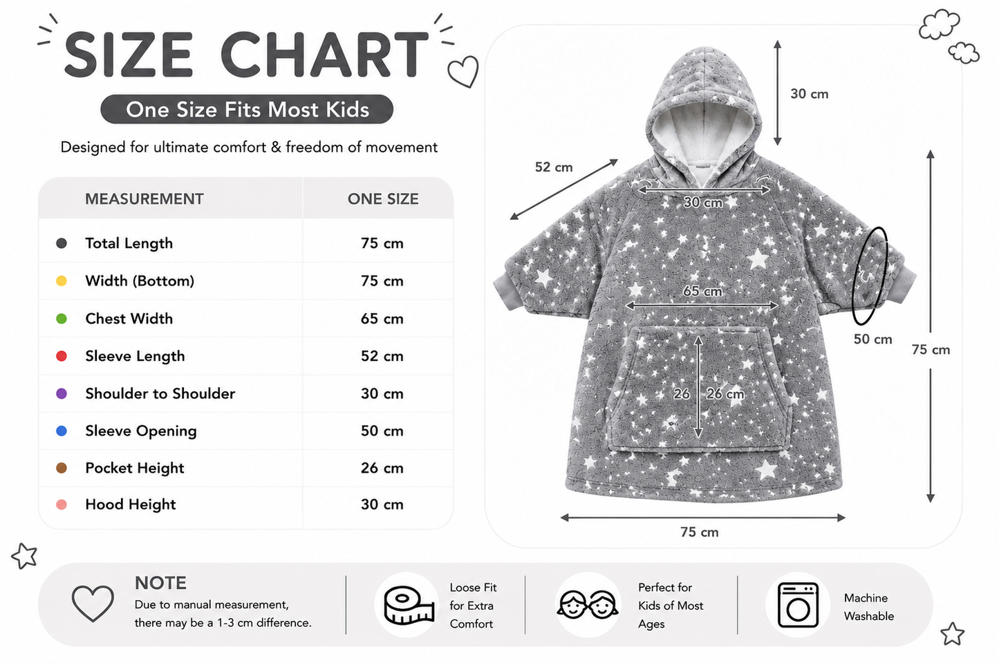 Kids Sherpa Hoodie Grey Star Print – Oversized Wearable Blanket