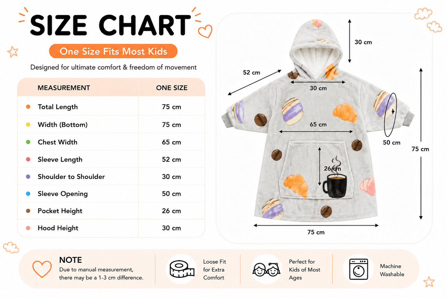 Kids Sherpa Hoodie Grey Coffee Print – Oversized Wearable Blanket