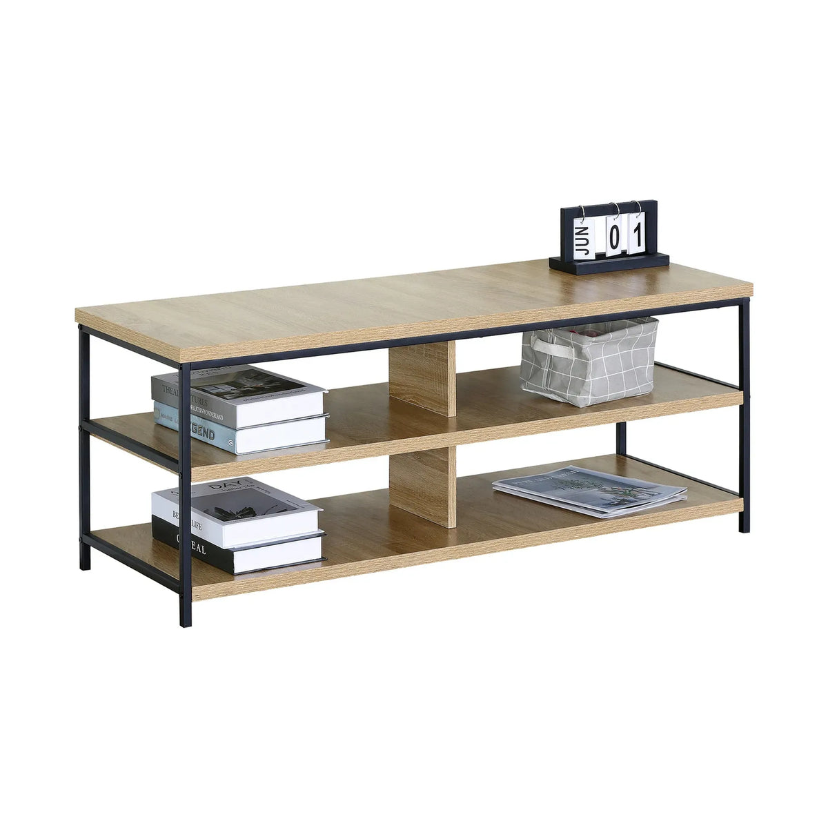 CARLA HOME Tv Stand 3 Tier Open Shelf Entertainment Console - Brown - Rustic - Steel