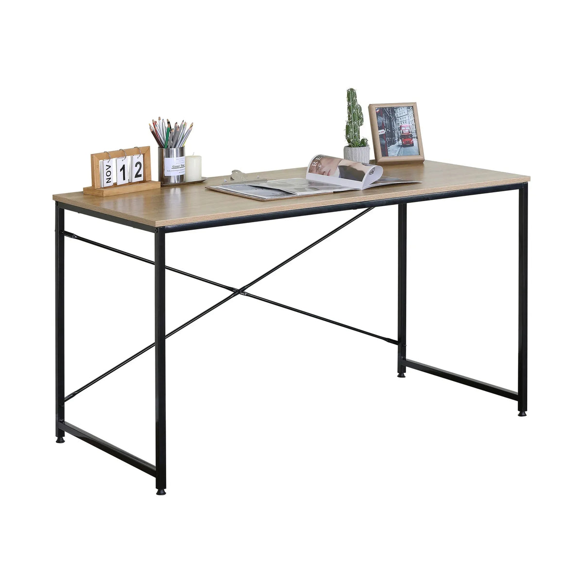 CARLA HOME Office Desk Computer Table - Metal Frame - Oak - 120cm - Brown - Rustic
