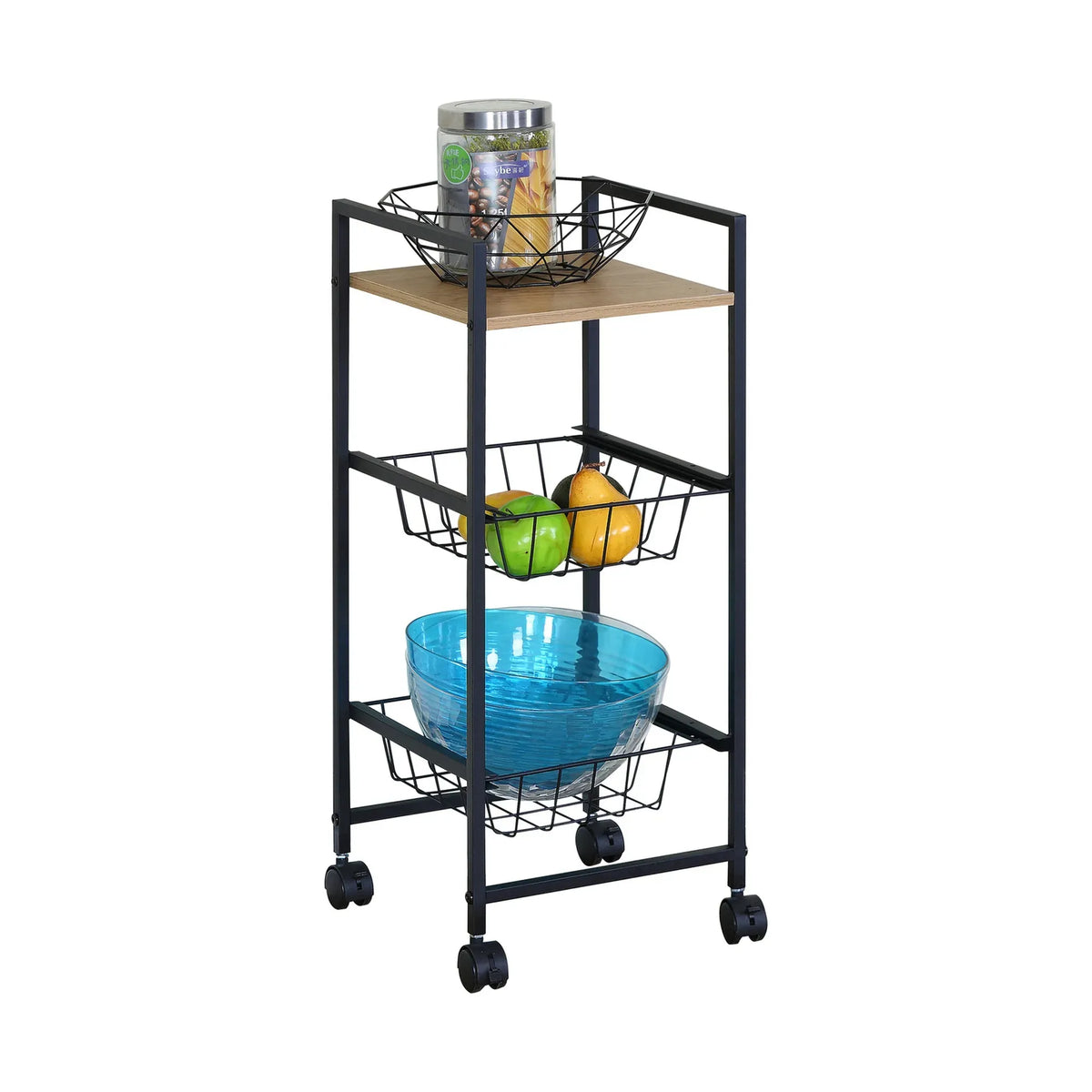 CARLA HOME 3 Tier Rolling Kitchen Trolley Cart - Rustic Brown - Steel - Kitchen Rolling Cart