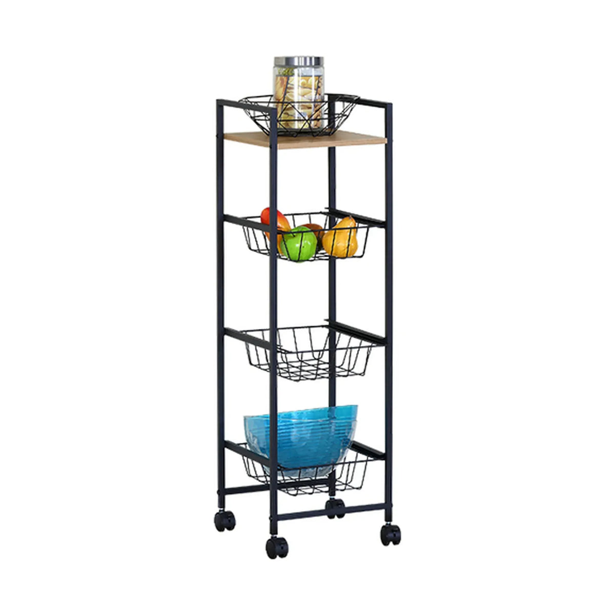 CARLA HOME 4 Tier Rolling Kitchen Trolley Cart - Rustic Brown - Steel - Kitchen Rolling Cart