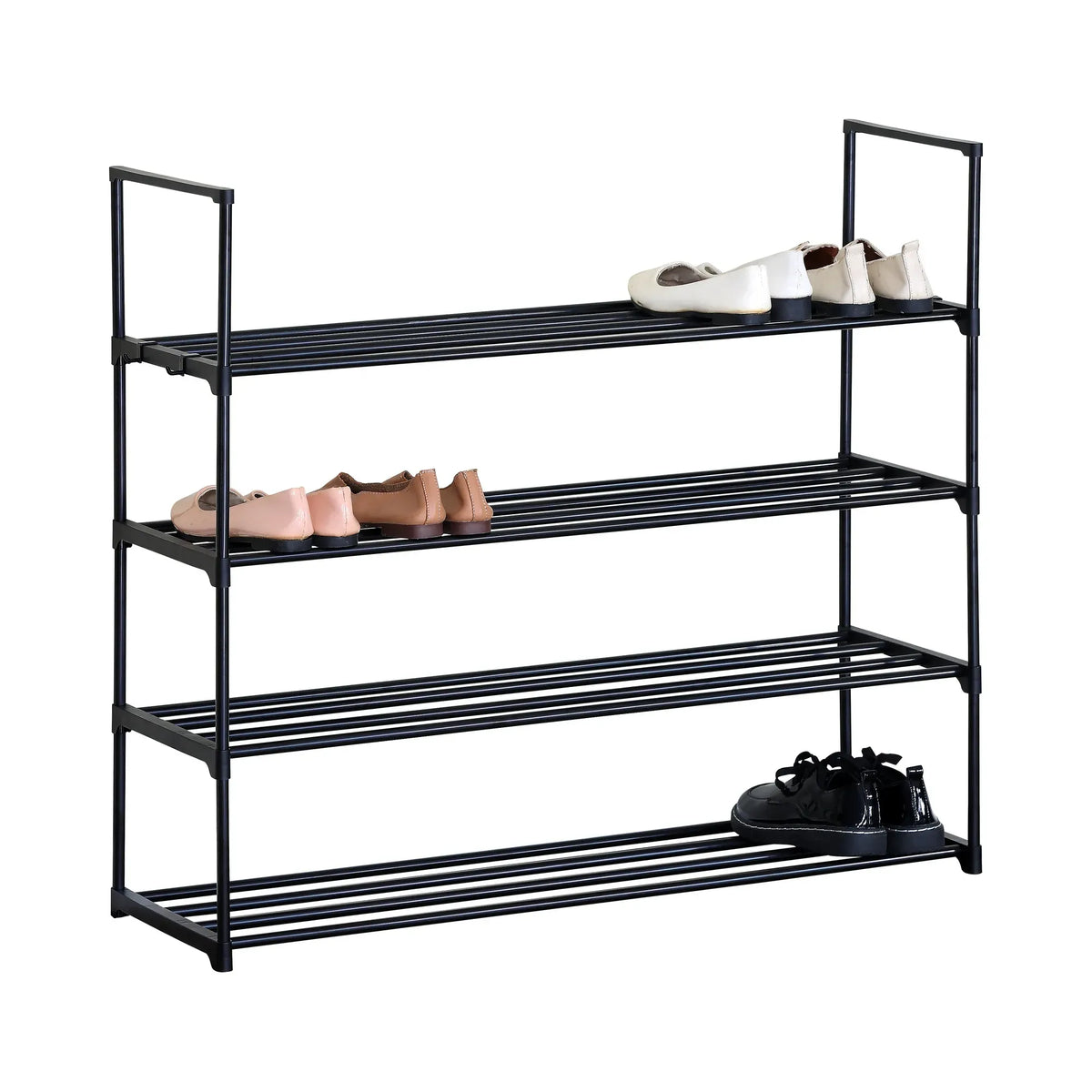CARLA HOME 4 Tier Metal Shoe Rack - Free Standing Organiser - Black - Basic - Steel