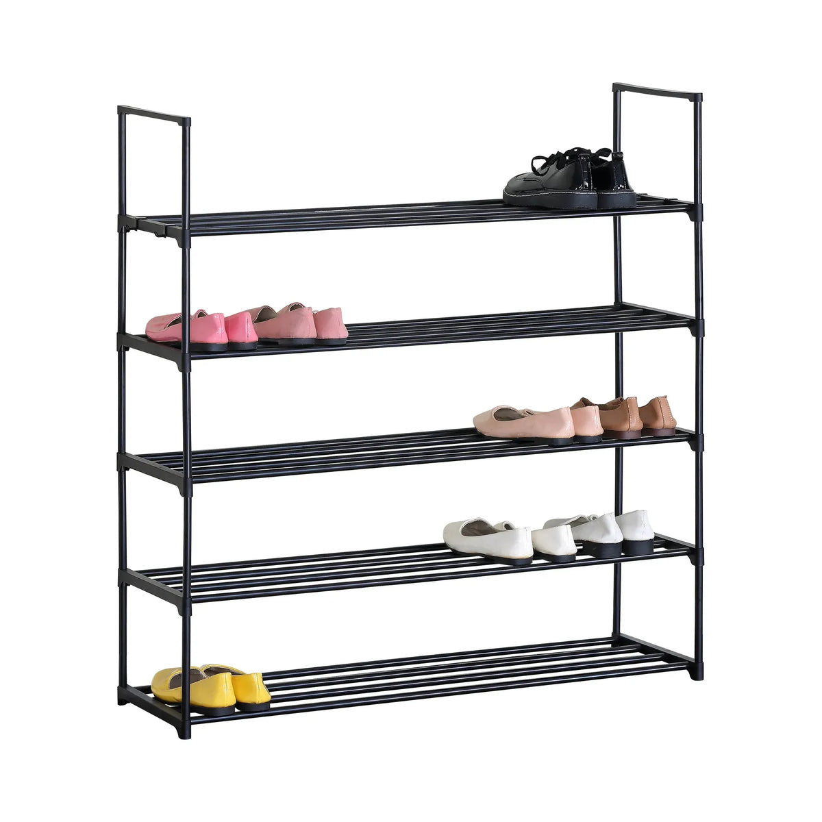 CARLA HOME 5 Tier Metal Shoe Rack - Free Standing Organiser - Black - Basic - Steel