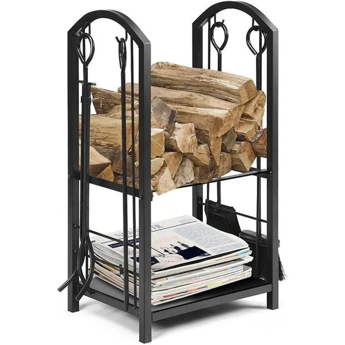 5-Piece Firewood Storage Rack and Fireplace Tool Set