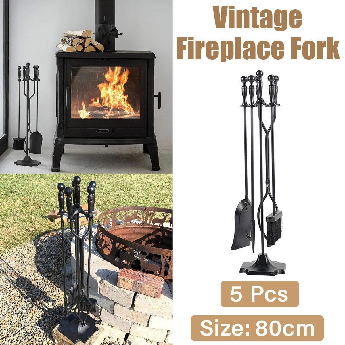 5-Piece Fireplace Tool Set with Stand