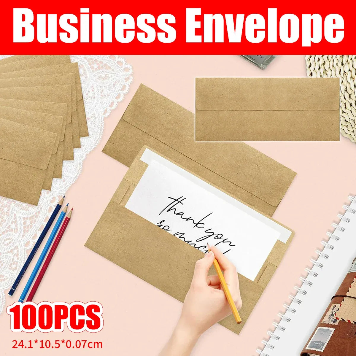 100Pcs Blank Kraft Paper Self Adhesive Business Envelope Mailing PeelSeal Use
