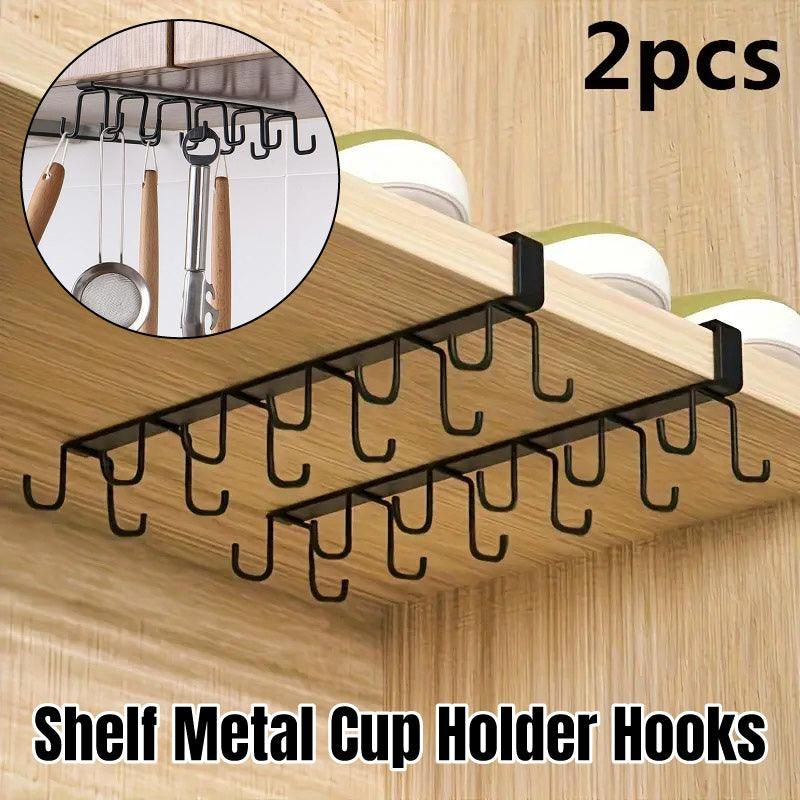 2-Piece Black Under-Shelf Cup Holder Rack Set