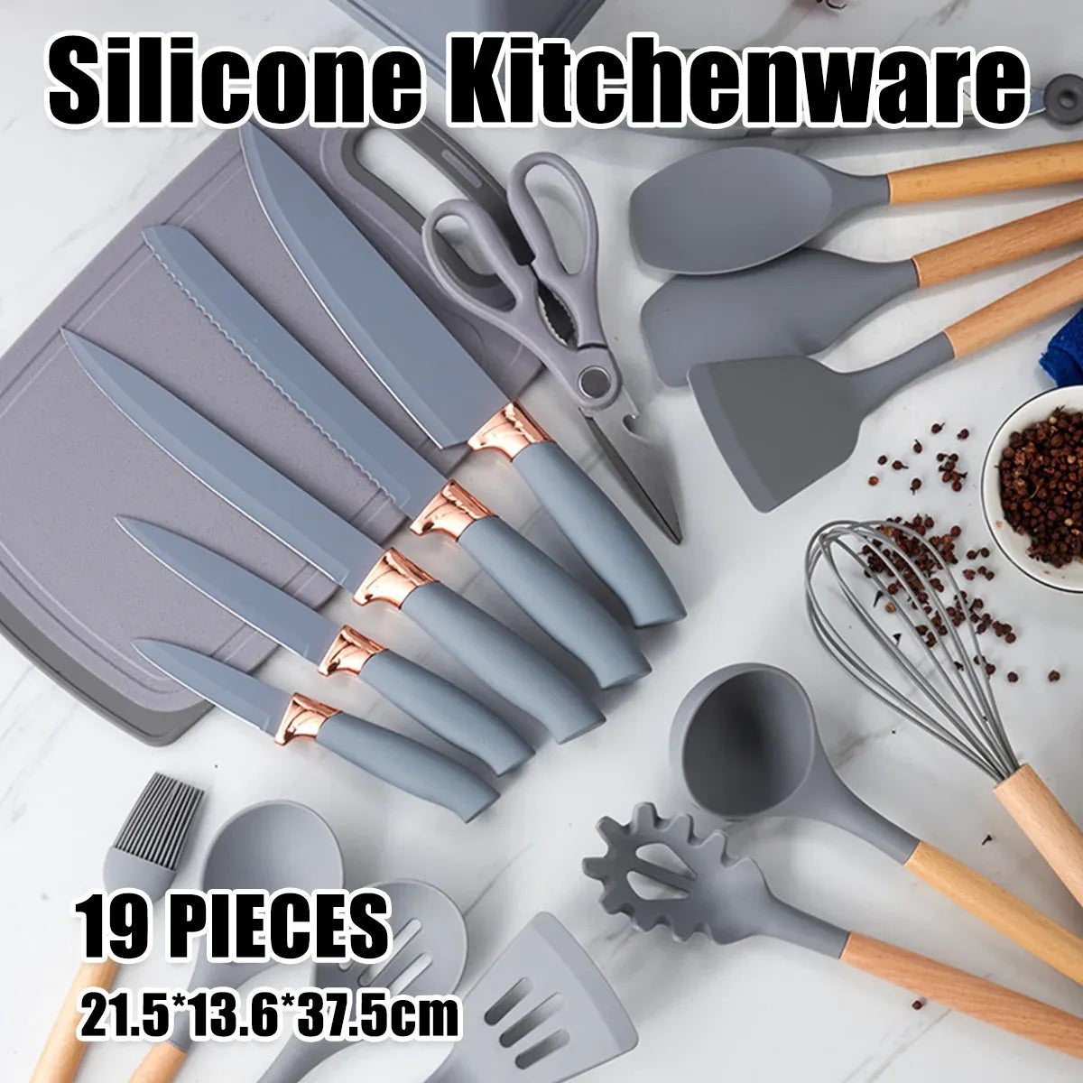 19-Piece Grey Kitchen Utensil Set with Storage Holder