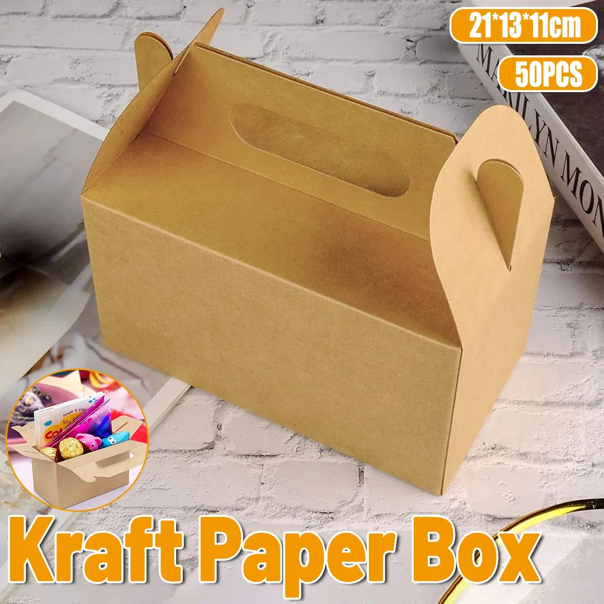 50-Piece Large Kraft Paper Takeaway Box Set