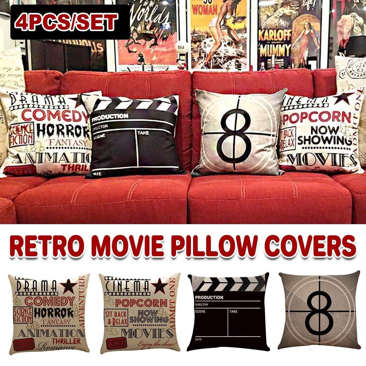 4-Piece 45 cm Retro Cinema Cushion Cover Set
