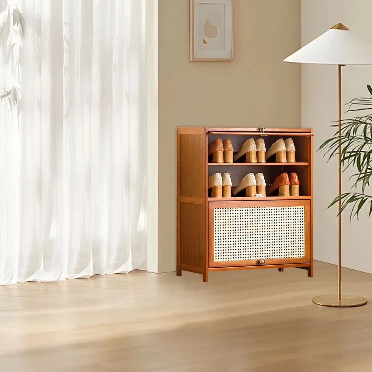 1-Piece Brown Shoe Storage Cabinet, 60 x 32 x 73 cm