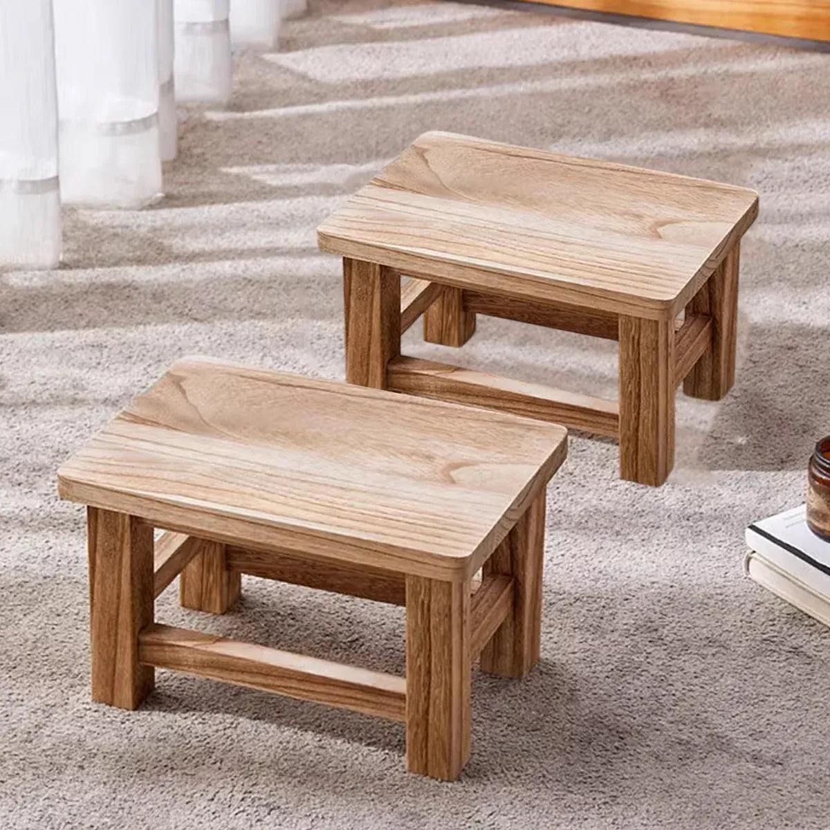 Solid Wood Small Bench Living Room Low Stool Shoe Bench Sturdy Space Saving
