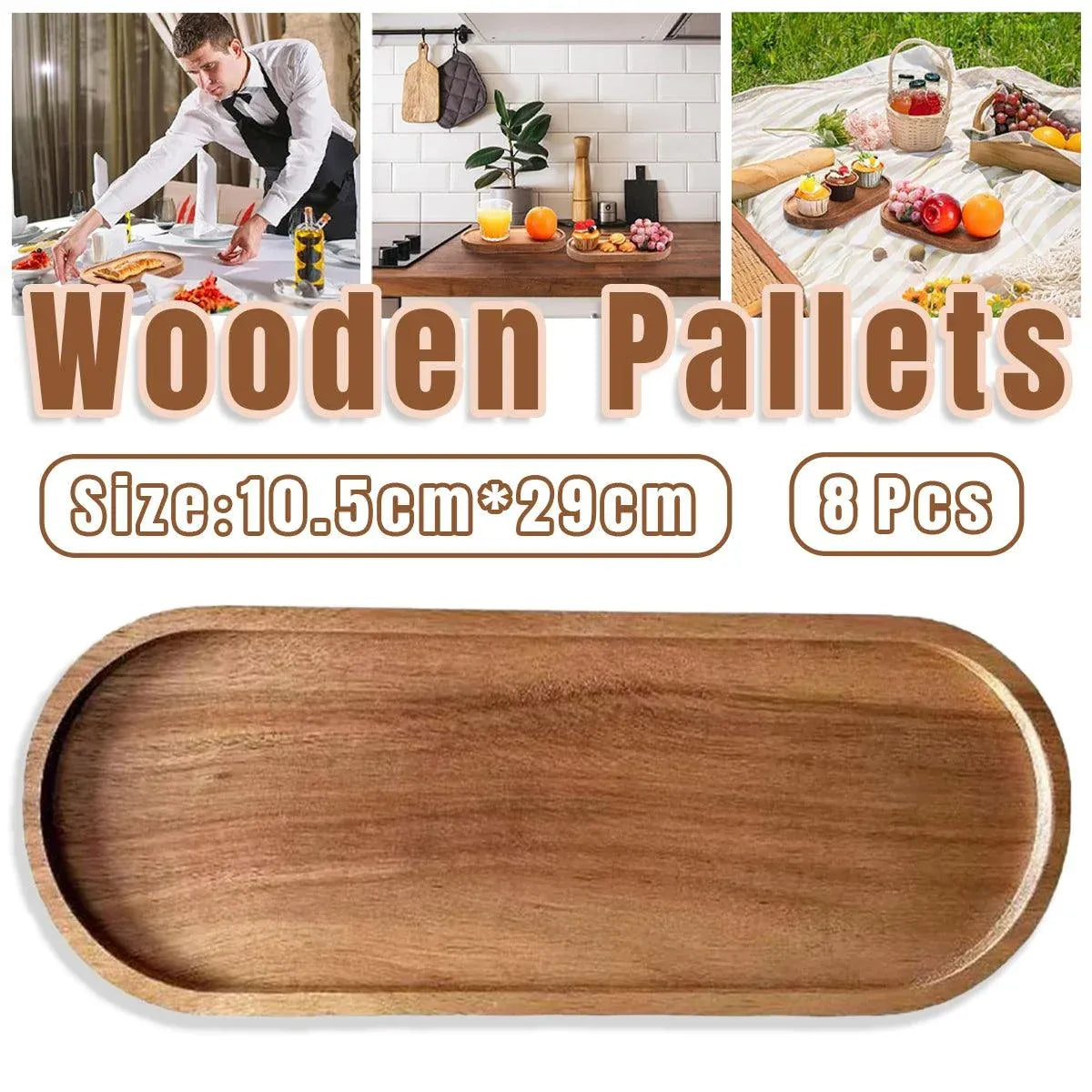 8-Piece Brown Rectangular Serving Tray Set, 29 x 10.5 cm