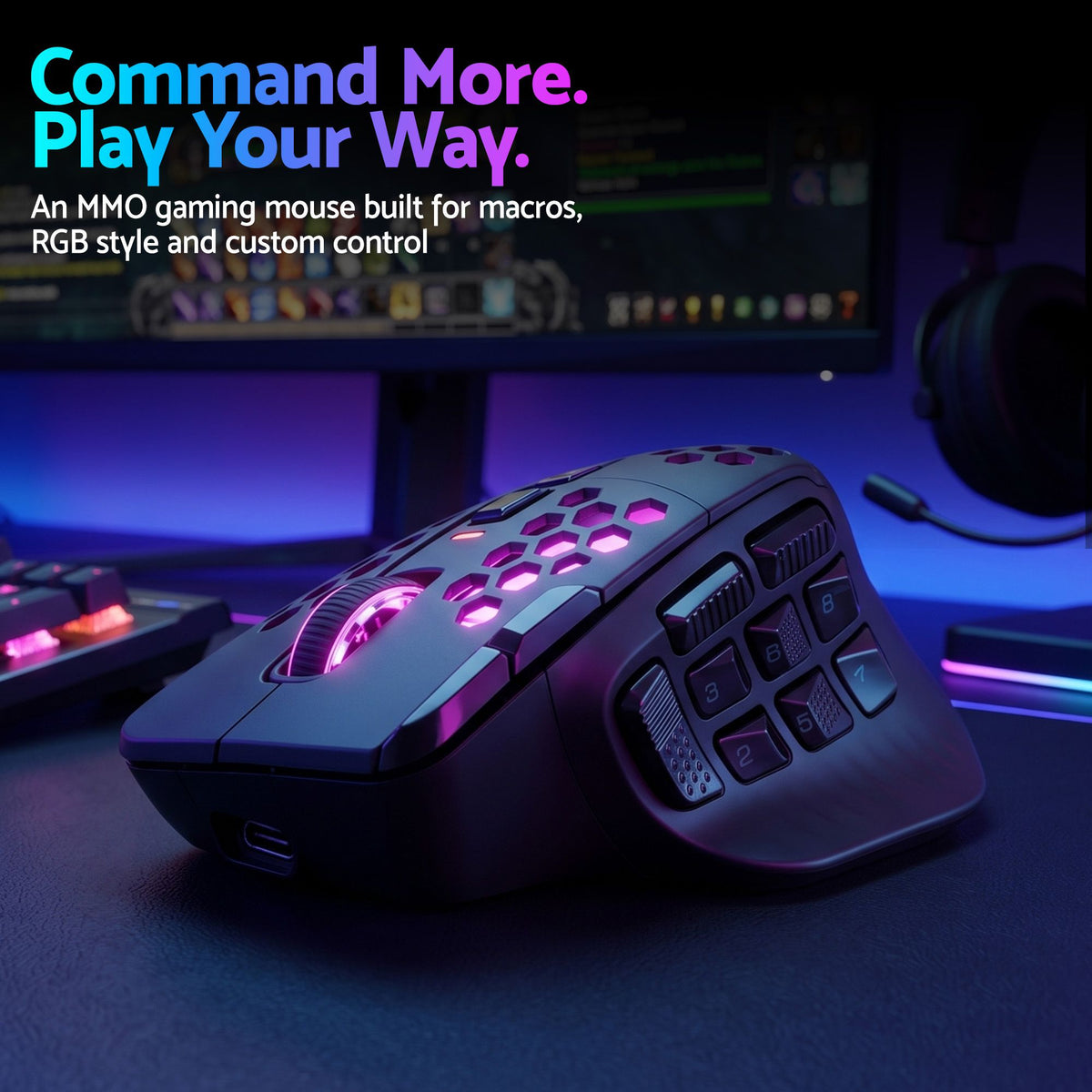 SOLAKAKA Wireless MMO Gaming Mouse 16 Buttons Bluetooth 24000 DPI RGB