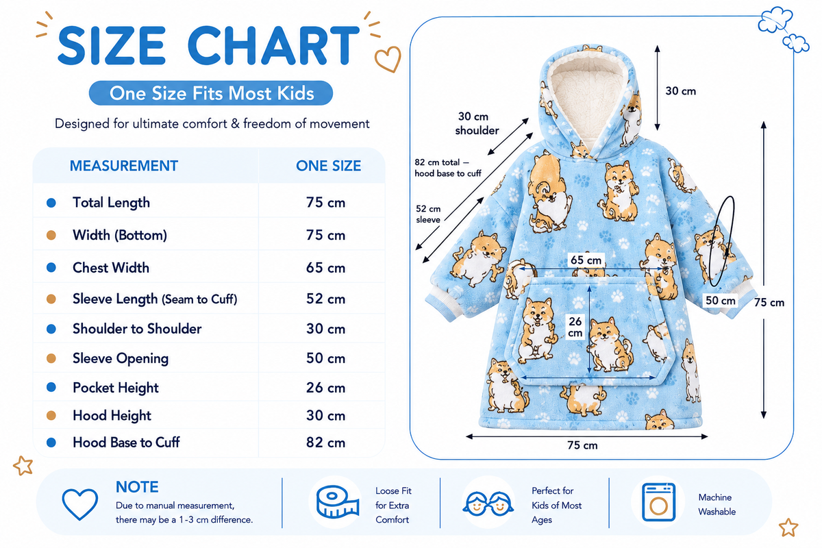 Kids Sherpa Hoodie Blue Dog Print – Oversized Wearable Blanket