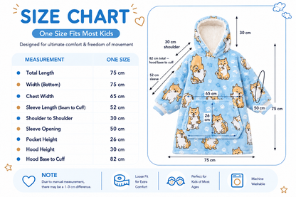 Kids Sherpa Hoodie Blue Dog Print – Oversized Wearable Blanket