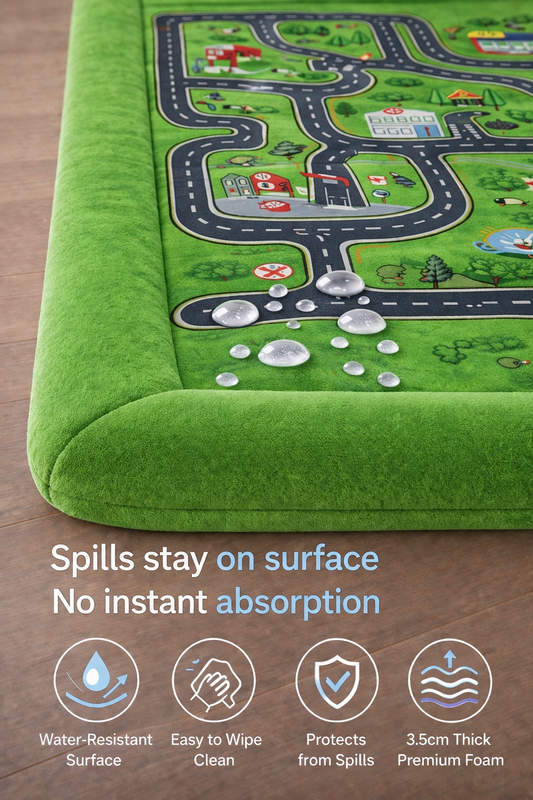 Kids Memory Foam Play Mat – 3.5cm Thick (Green Road)