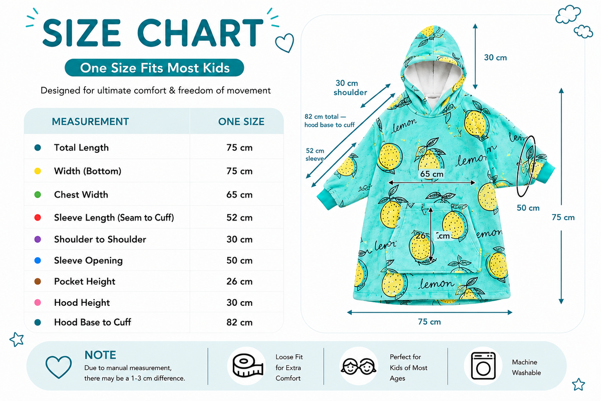Kids Sherpa Hoodie Lemon Print – Oversized Wearable Blanket