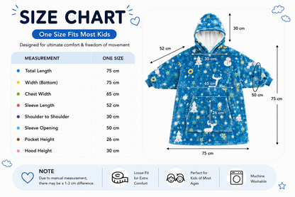 Kids Sherpa Hoodie Blue Christmas Print – Oversized Wearable Blanket