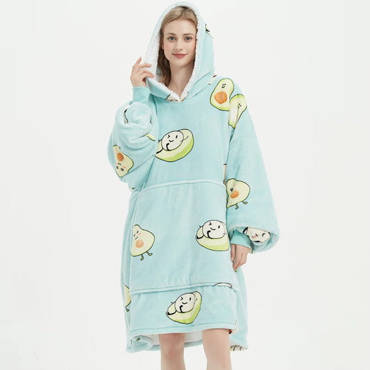 Kids Sherpa Hoodie Lemon Print – Oversized Wearable Blanket