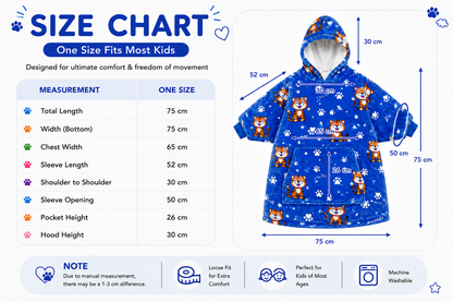 Kids Sherpa Hoodie Blue Fox Print – Oversized Wearable Blanket