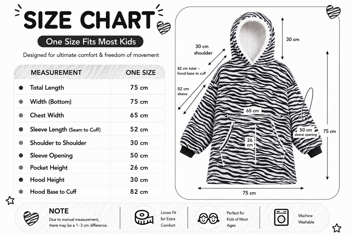 Kids Sherpa Hoodie Black White Zebra Print – Oversized Wearable Blanket
