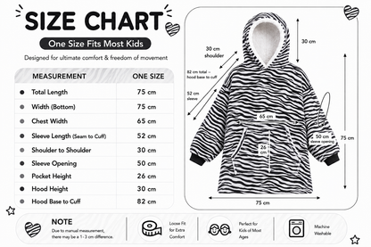 Kids Sherpa Hoodie Black White Zebra Print – Oversized Wearable Blanket