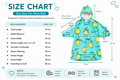 Kids Sherpa Hoodie Lemon Print – Oversized Wearable Blanket