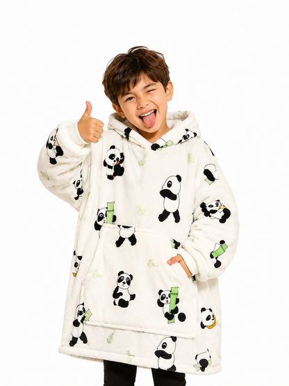 Kids Panda Sherpa Hoodie – Oversized Wearable Blanket