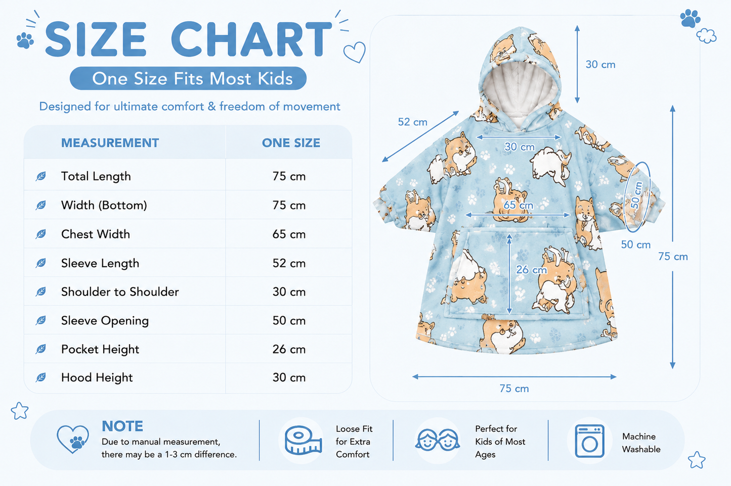 Kids Sherpa Hoodie Blue Dog Print – Oversized Wearable Blanket