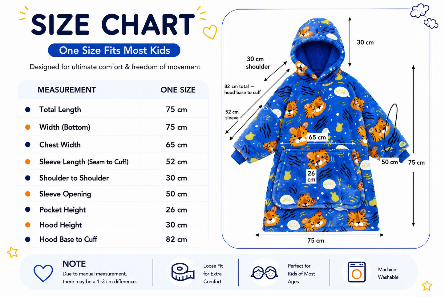Kids Sherpa Hoodie Blue Tiger Print – Oversized Wearable Blanket
