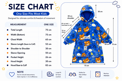 Kids Sherpa Hoodie Blue Tiger Print – Oversized Wearable Blanket