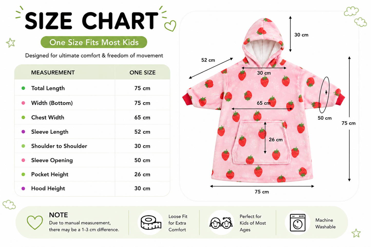 Kids Sherpa Hoodie Pink Strawberry Print – Oversized Wearable Blanket