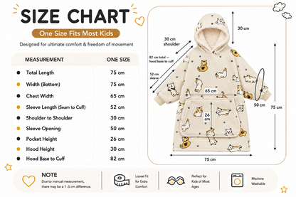 Kids Sherpa Hoodie Beige Cat Print – Oversized Wearable Blanket
