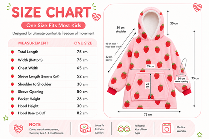 Kids Sherpa Hoodie Pink Strawberry Print – Oversized Wearable Blanket