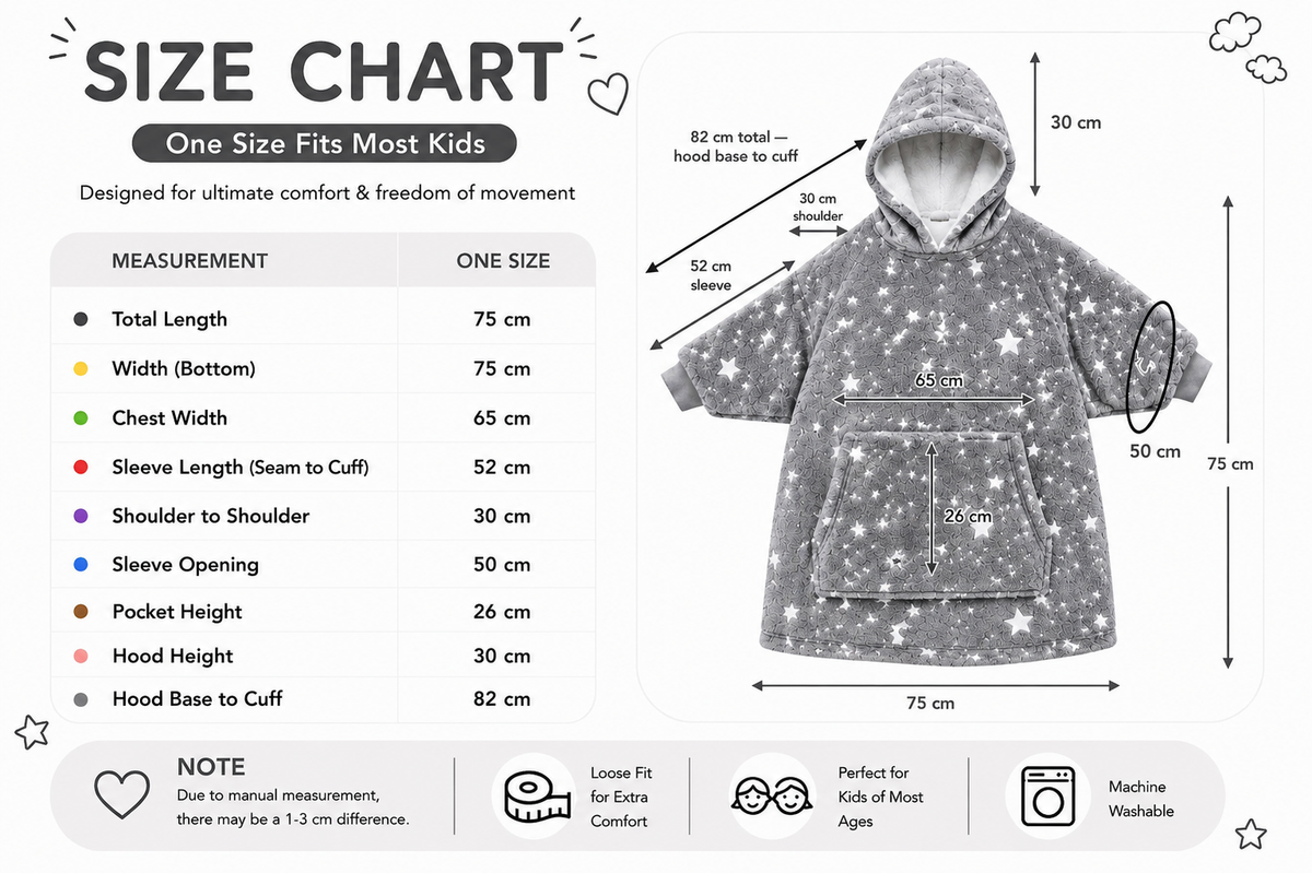 Kids Sherpa Hoodie Grey Star Print – Oversized Wearable Blanket