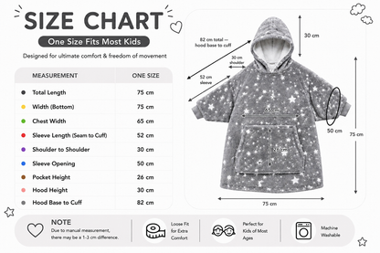 Kids Sherpa Hoodie Grey Star Print – Oversized Wearable Blanket