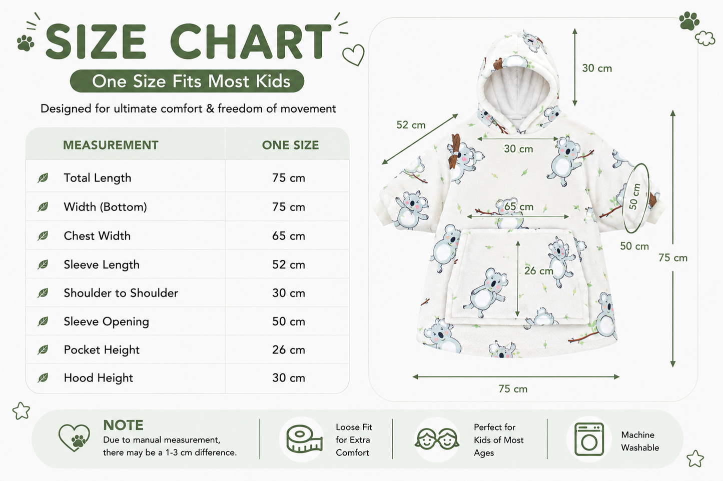 Kids Sherpa Hoodie White Koala Print – Oversized Wearable Blanket