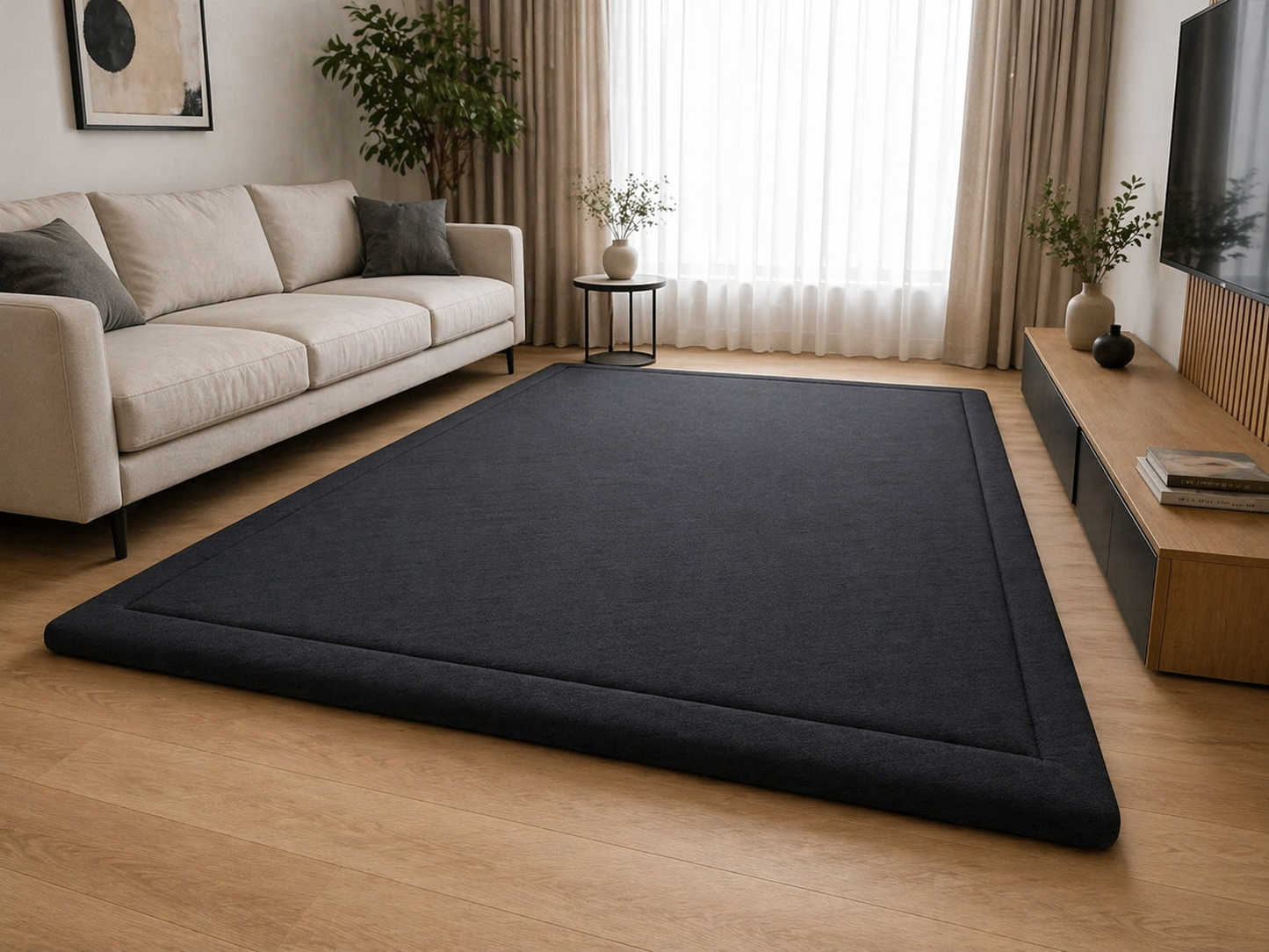dark gray extra thick 4.5cm memory foam mat in modern living room
