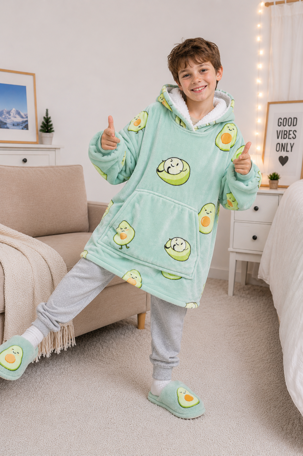 Kids Sherpa Hoodie Avocado Green – Oversized Wearable Blanket