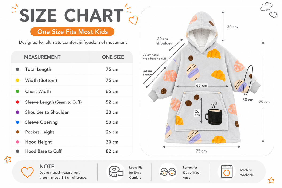 Kids Sherpa Hoodie Grey Coffee Print – Oversized Wearable Blanket